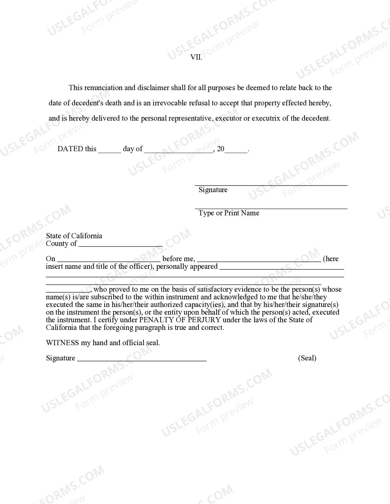 Preview California Renunciation And Disclaimer of Property from Life Insurance or Annuity Contract