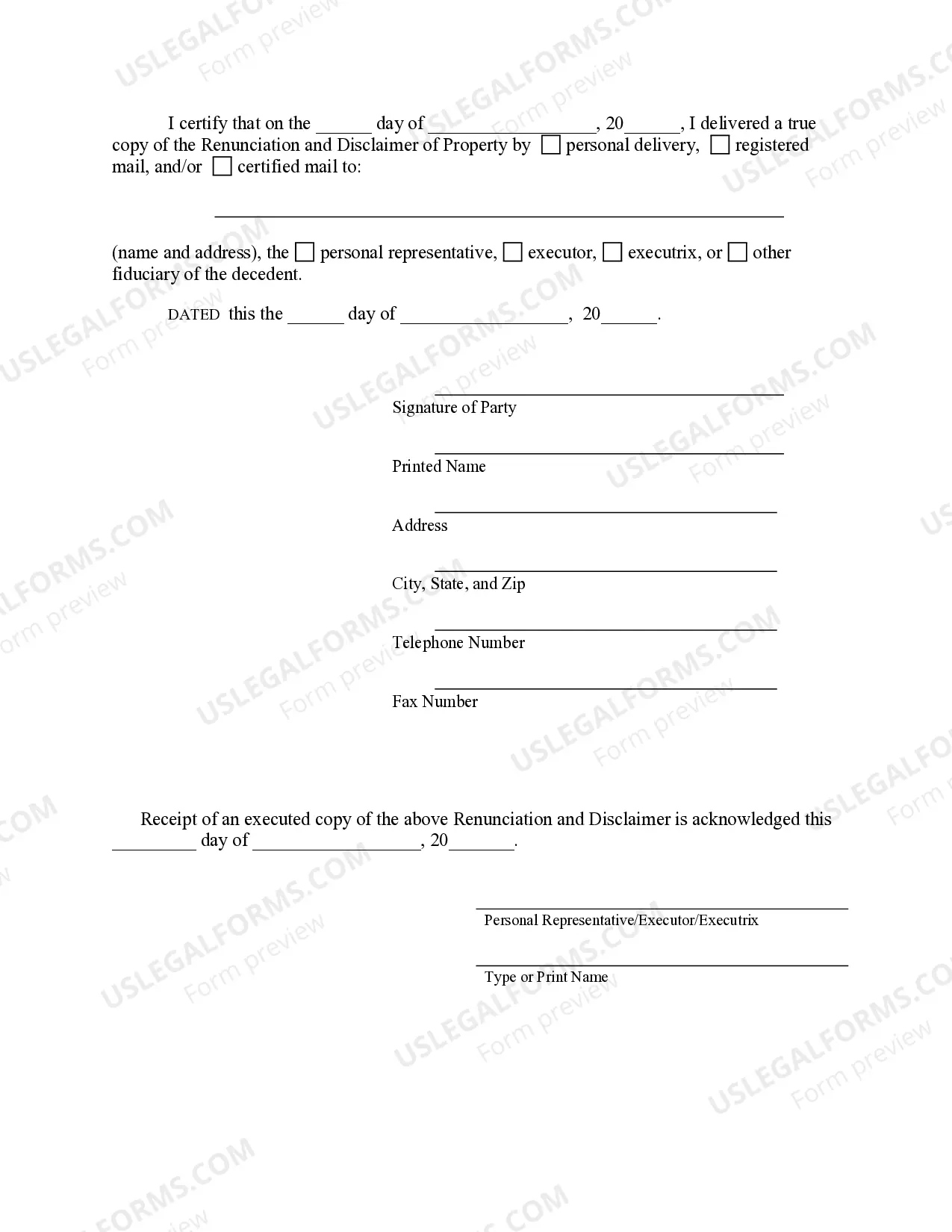 Preview California Renunciation And Disclaimer of Property from Life Insurance or Annuity Contract