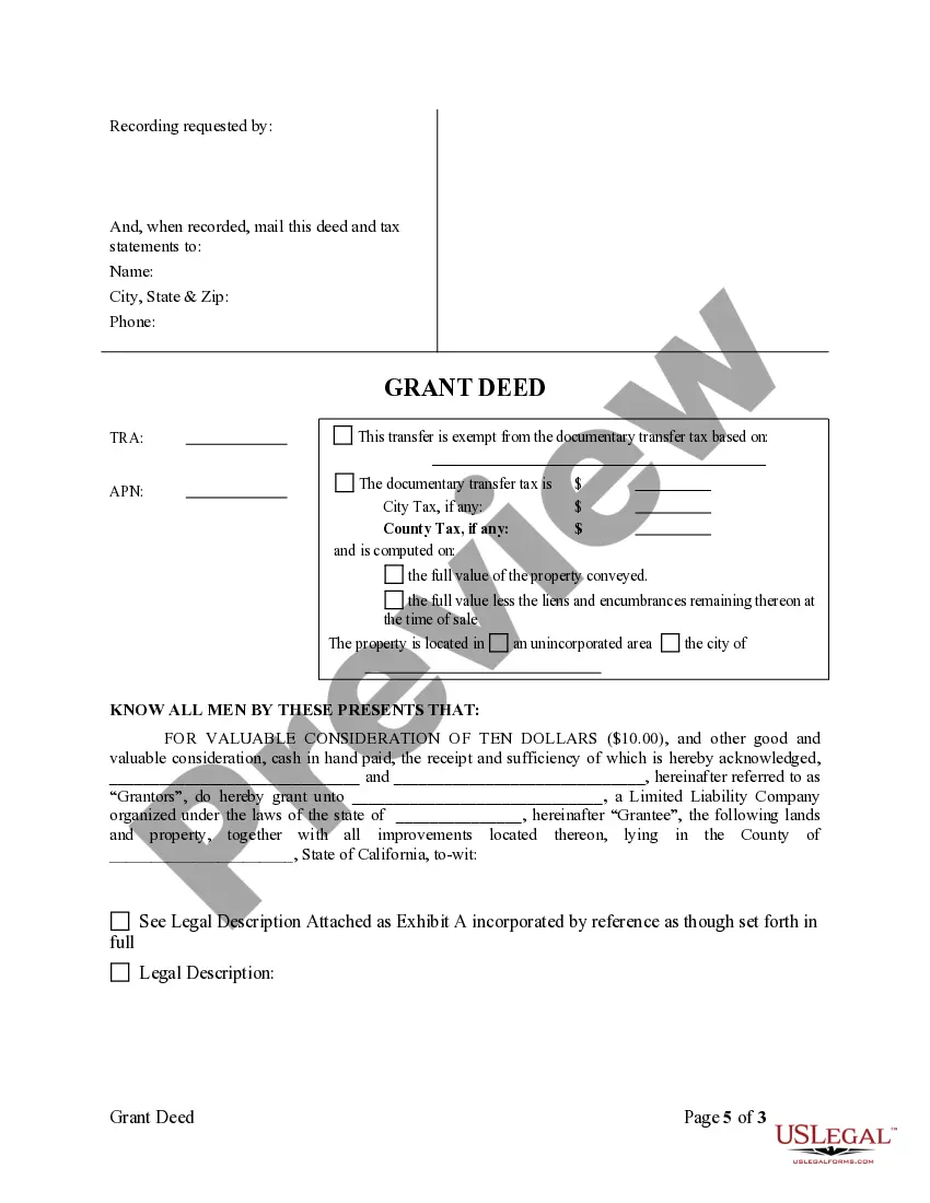 Preview Grant Deed from Two Individuals to LLC