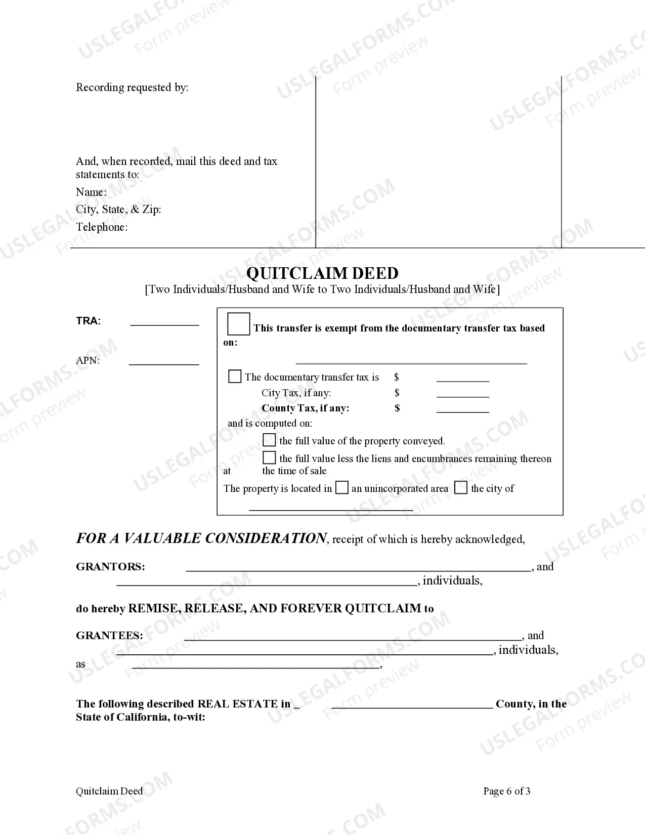 Preview Enhanced Life Estate or Lady Bird Quitclaim Deed from Two Individuals, or Husband and Wife, to Two Individuals, or Husband and Wife