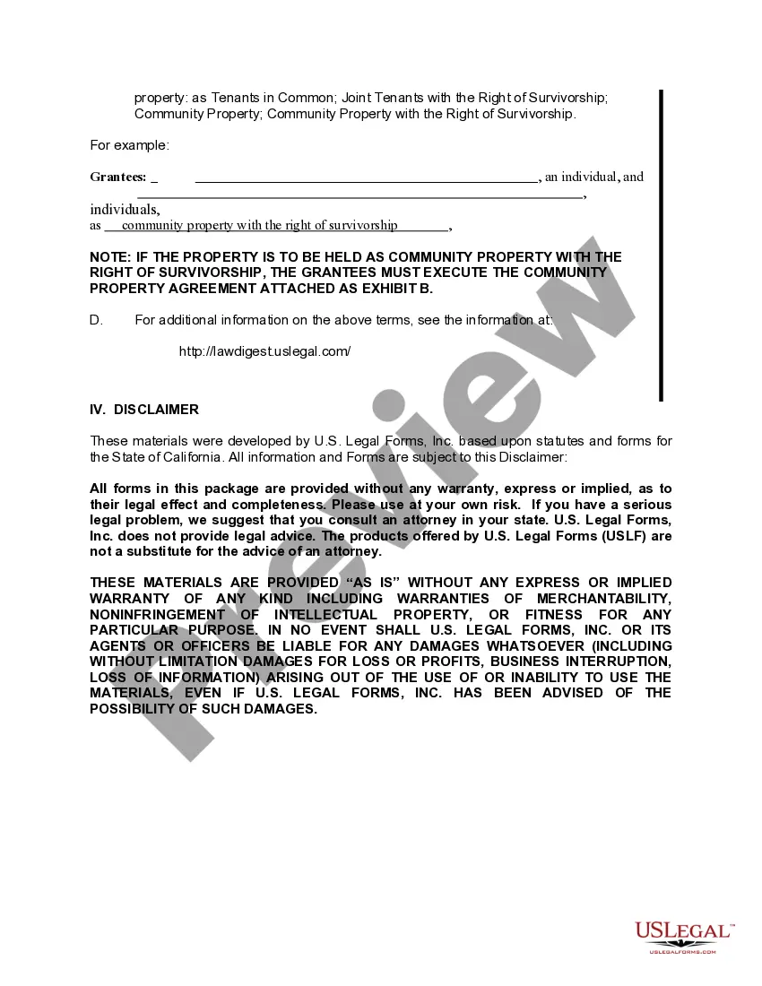 Preview Enhanced Life Estate or Lady Bird Grant Deed from Two Individuals, or Husband and Wife, to Two Individuals, or Husband and Wife