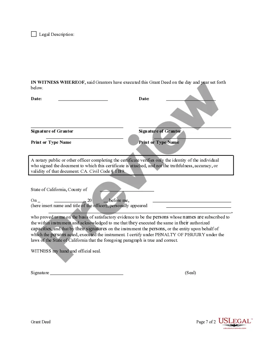 Preview Grant Deed from Three Individuals to an Individual