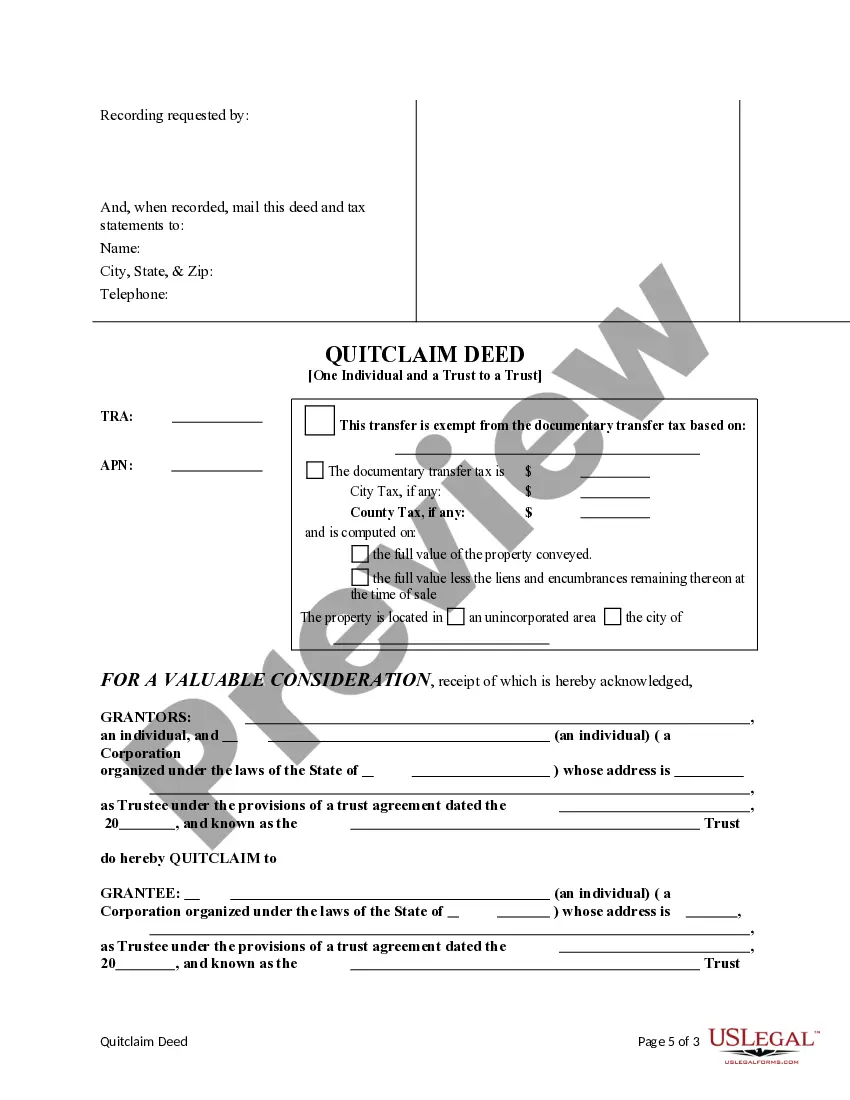 Preview Quitclaim Deed from an Individual and a Trust to a Trust