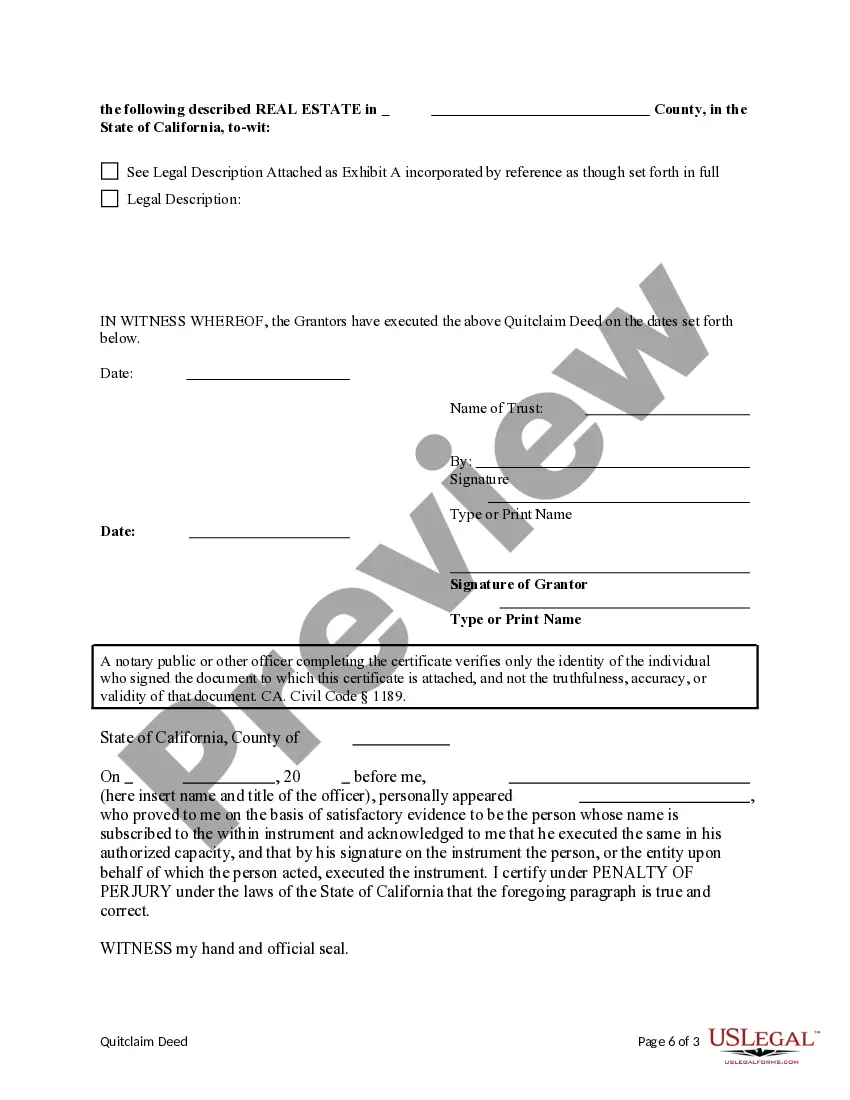 Preview Quitclaim Deed from an Individual and a Trust to a Trust