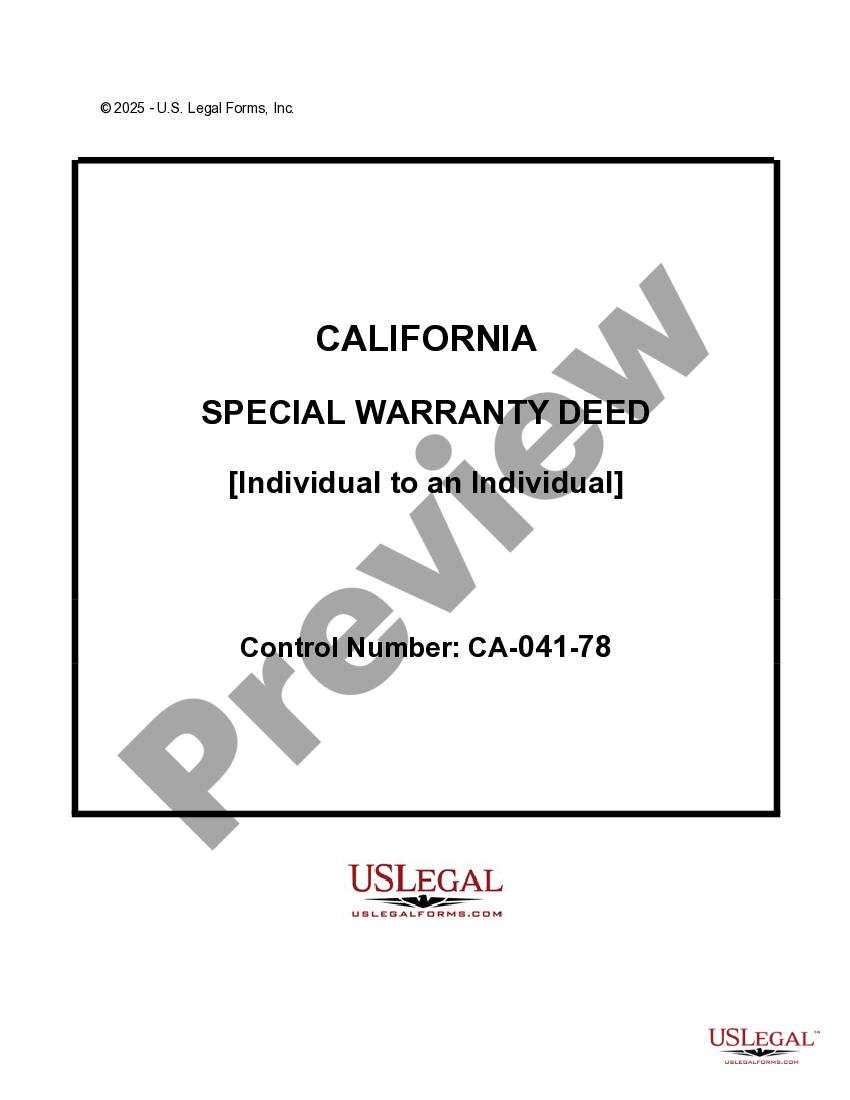 Modesto California Special Warranty Deed from Individual to Individual