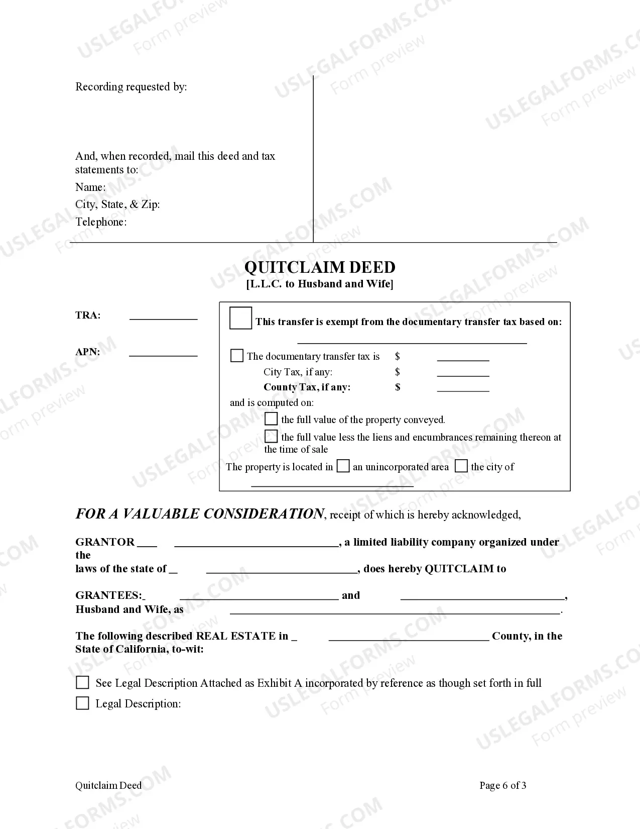 Preview Quitclaim Deed from a Limited Liability Company to a Husband and Wife