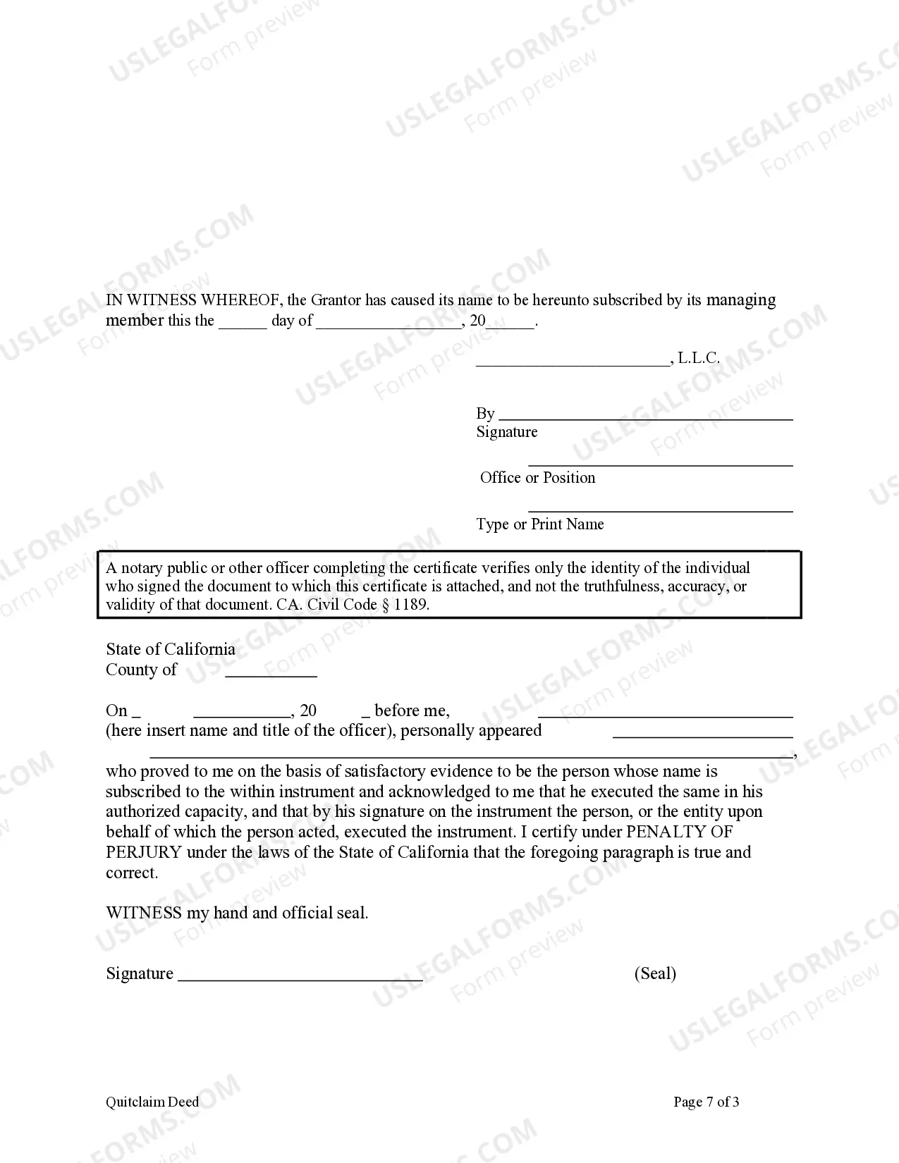 Preview Quitclaim Deed from a Limited Liability Company to a Husband and Wife