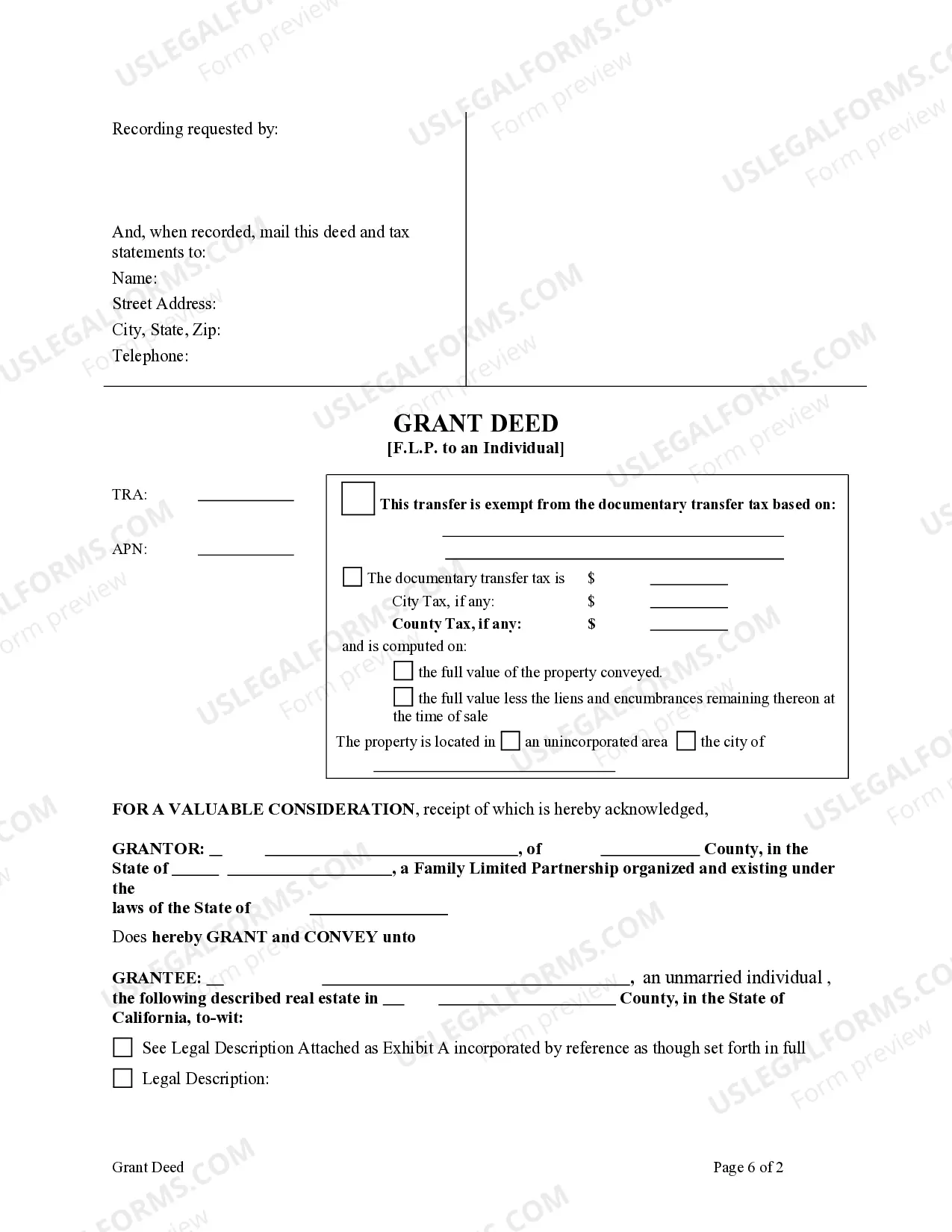 Preview Grant Deed from Family Limited Partnership to an Individual.
