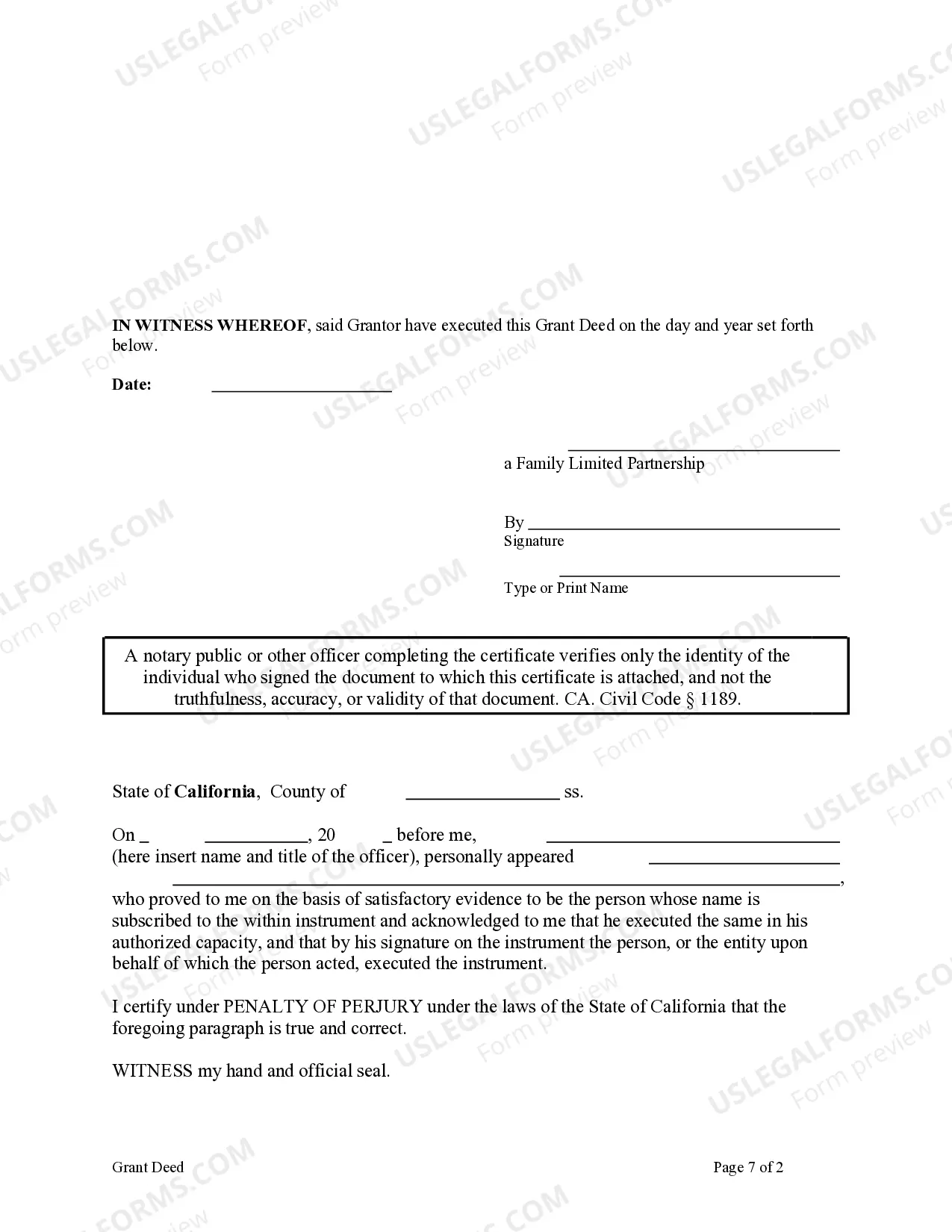 Preview Grant Deed from Family Limited Partnership to an Individual.