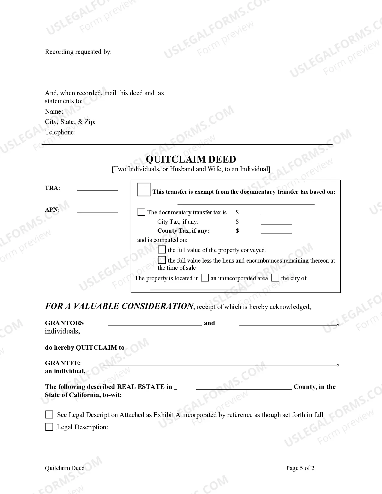 Preview Quitclaim Deed for a Time Share - Two Individuals, or Husband and Wife, to One Individual