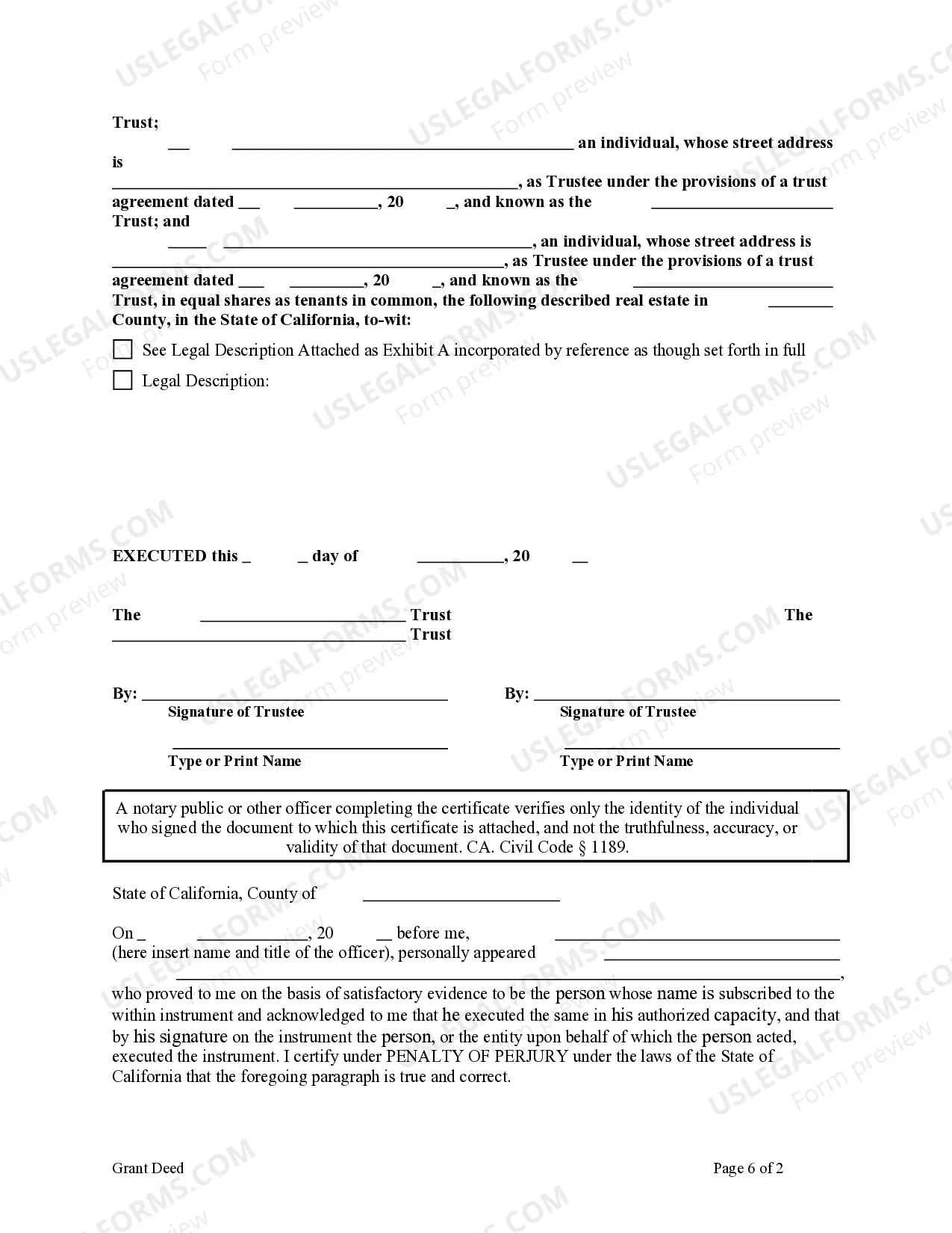 Preview Grant Deed from Two Trusts to Three Trusts.