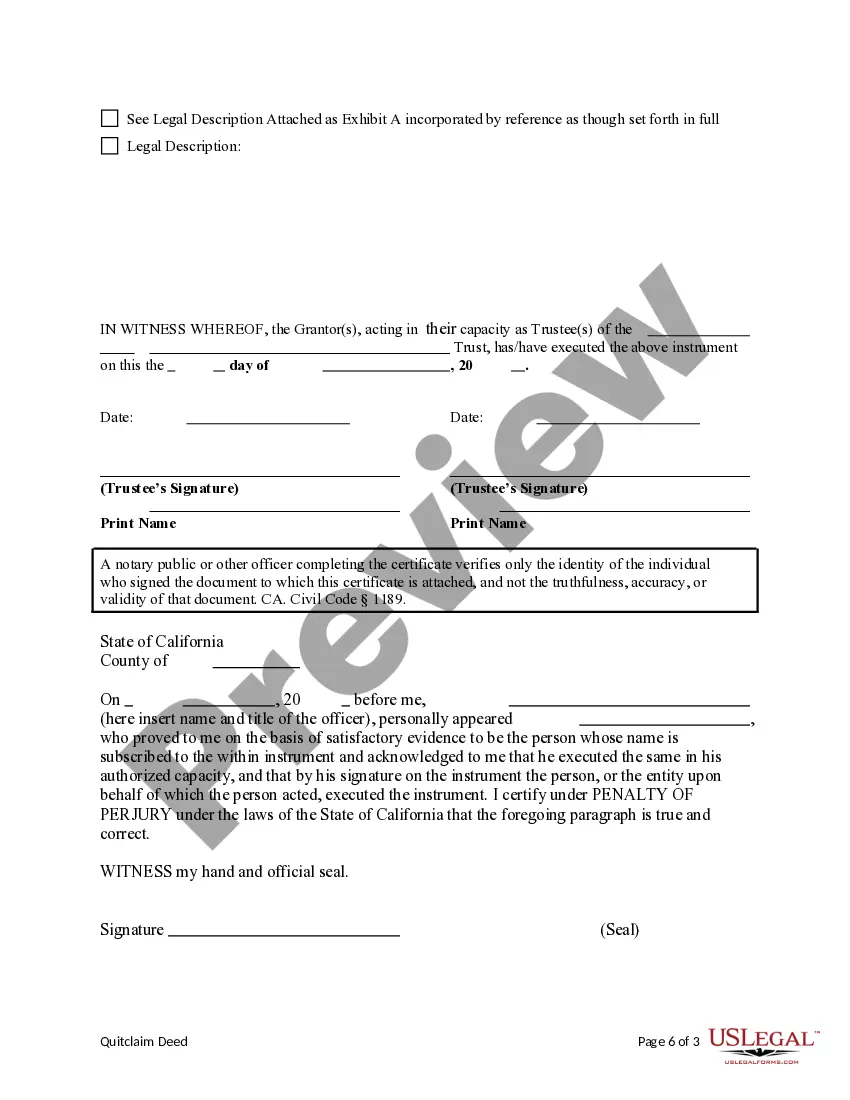 Preview Quitclaim Deed from a Trust to a Limited Liability Company