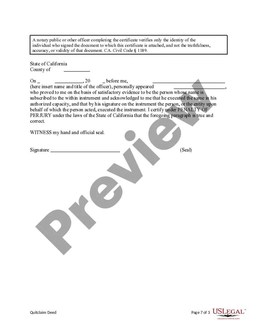 Preview Quitclaim Deed from a Trust to a Limited Liability Company