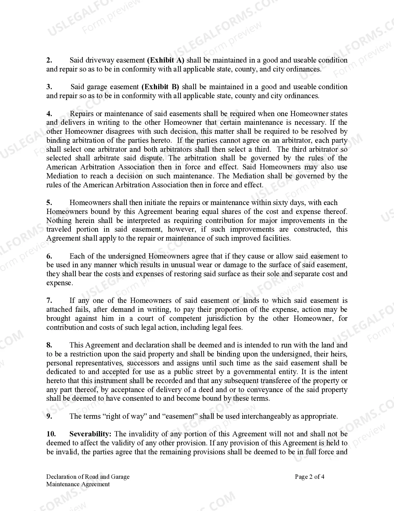 Preview Declaration of Road and Garage Maintenance Agreement