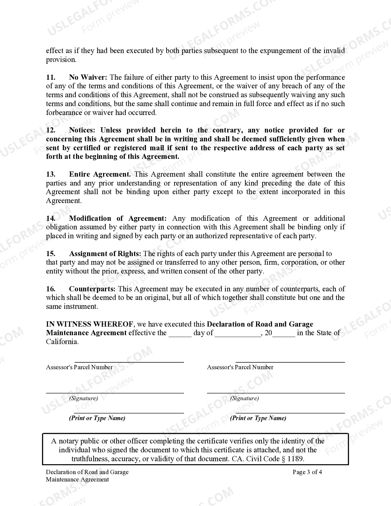 Preview Declaration of Road and Garage Maintenance Agreement