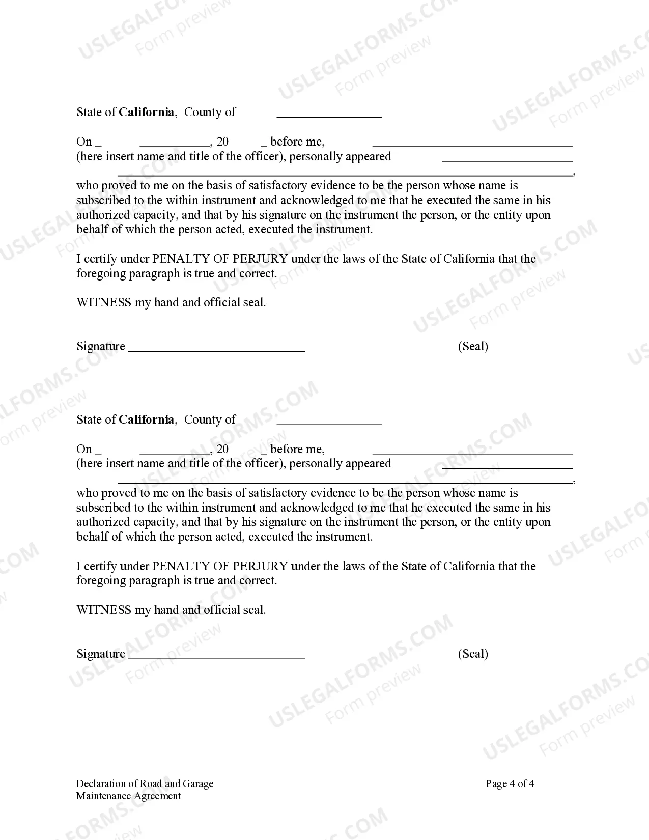 Preview Declaration of Road and Garage Maintenance Agreement