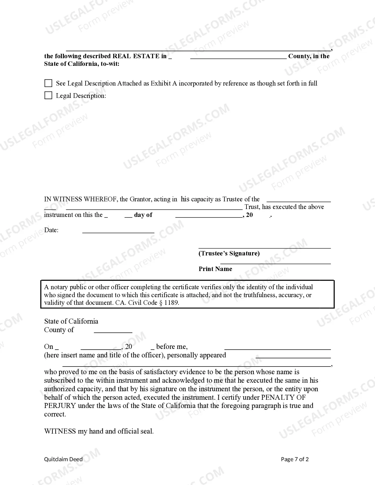 Preview Quitclaim Deed - Trust to Three Individuals