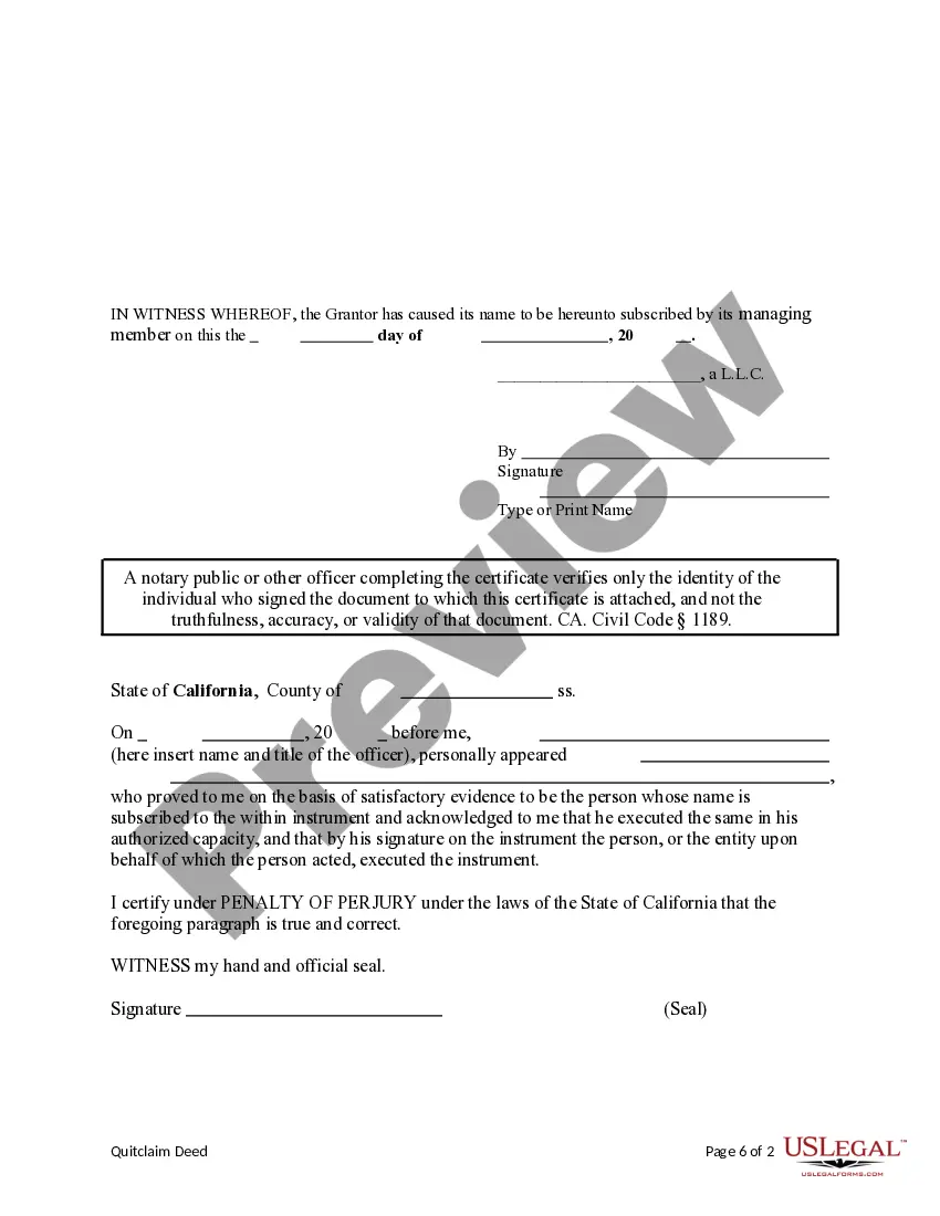 Preview Quitclaim Deed from a Limited Liability Company to a Trust