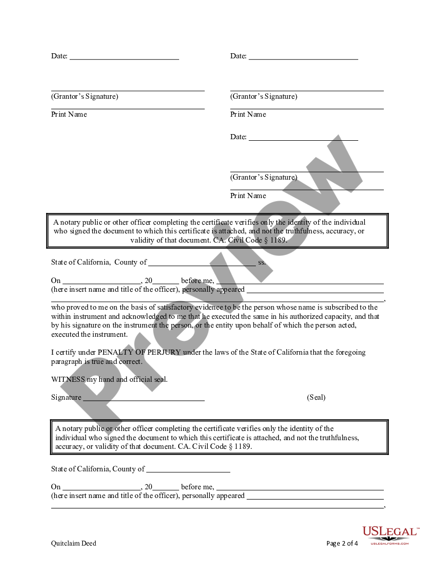 California Quitclaim Deed To Living Trust Us Legal Forms 0145