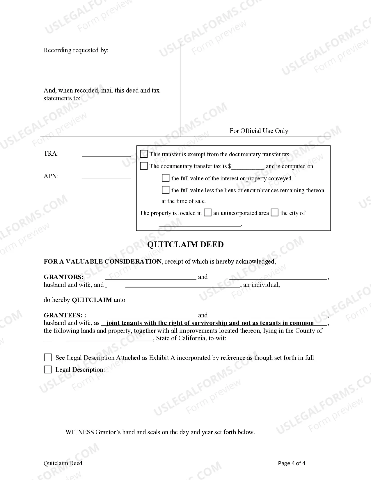 Preview Quitclaim Deed from Husband, Wife and an Individual to Husband and Wife