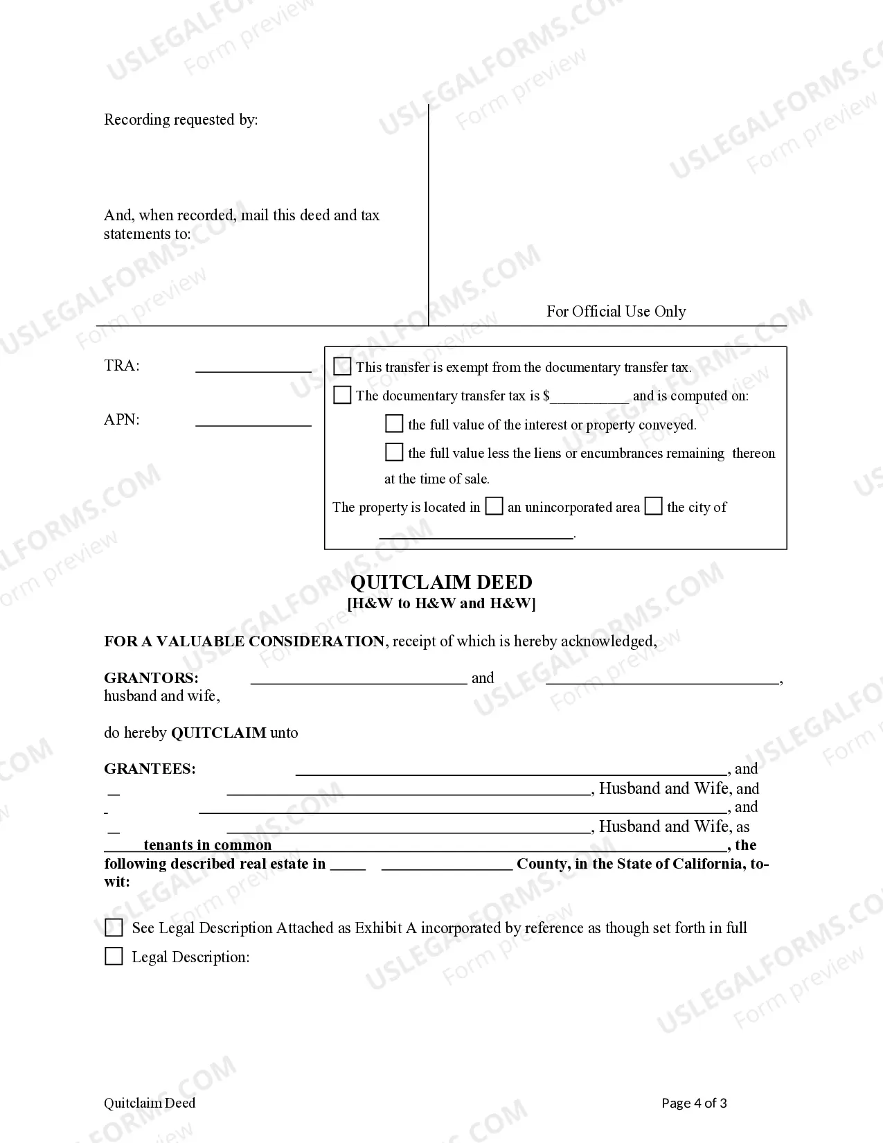 Preview Quitclaim Deed from Husband and Wife to Husband and Wife and Husband and Wife (Two Couples)
