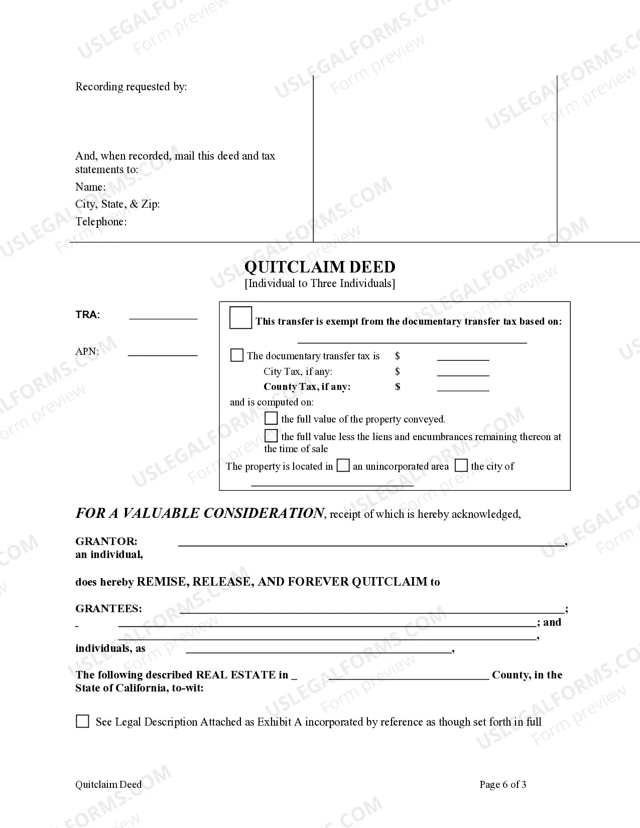 Preview Enhanced Life Estate or Lady Bird Quitclaim Deed from an Individual to three Individuals