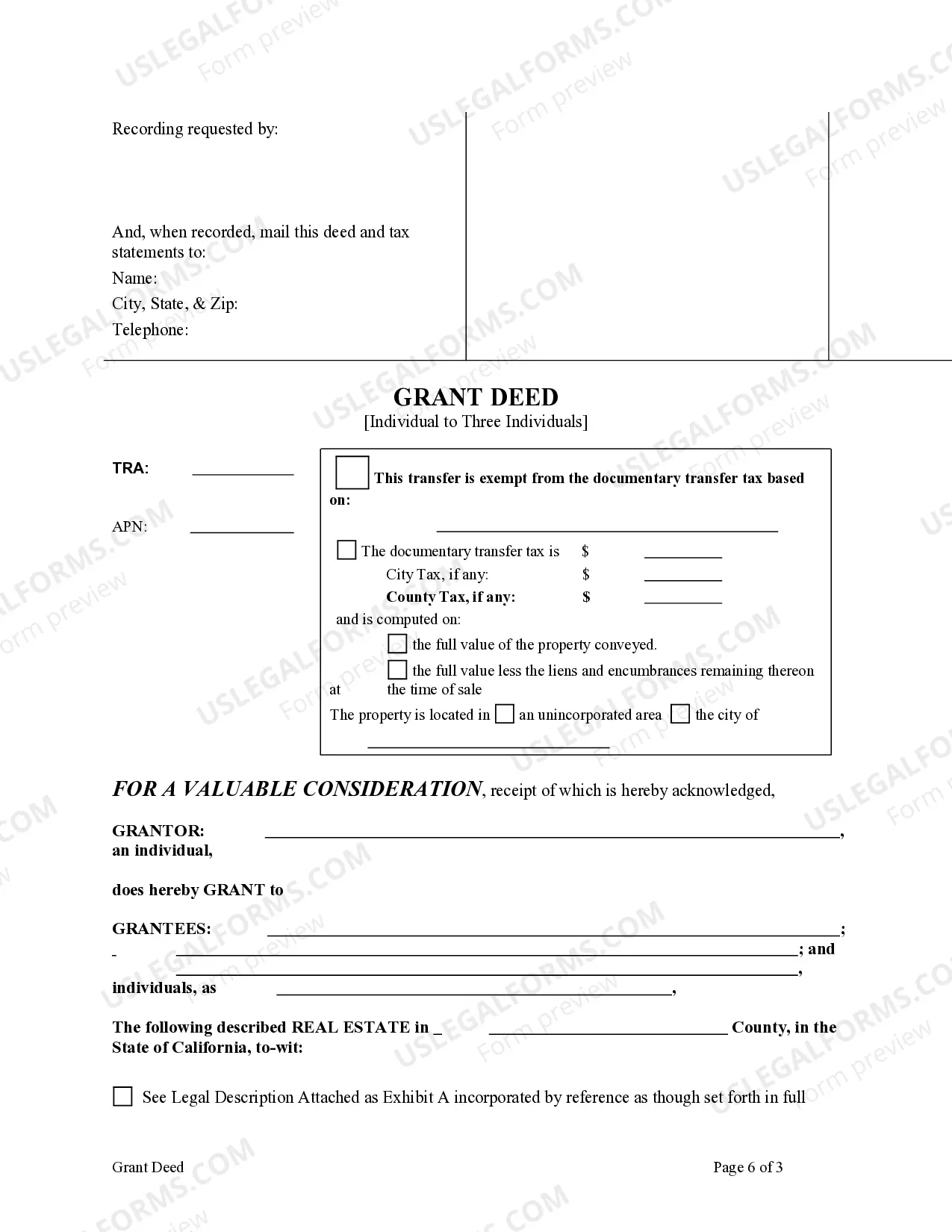 Preview Enhanced Life Estate or Lady Bird Grant Deed from an Individual to Three Individuals