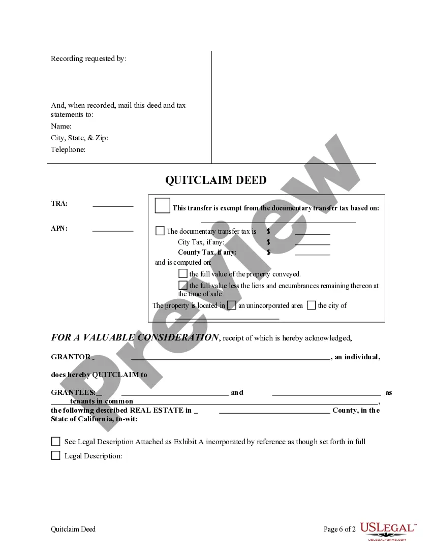 Preview Quitclaim Deed from an Individual to Two Individuals