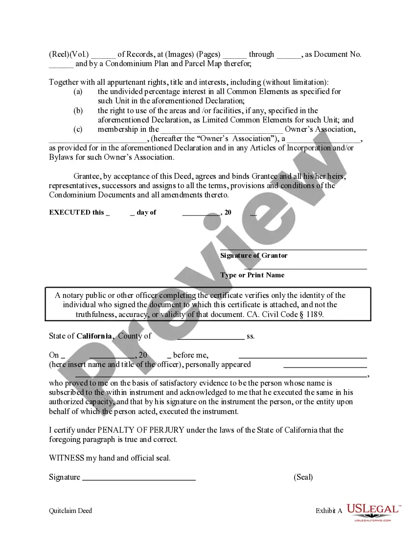 Preview Quitclaim Deed, for a Condominium, from Two Individual, one deceased, to an Individual