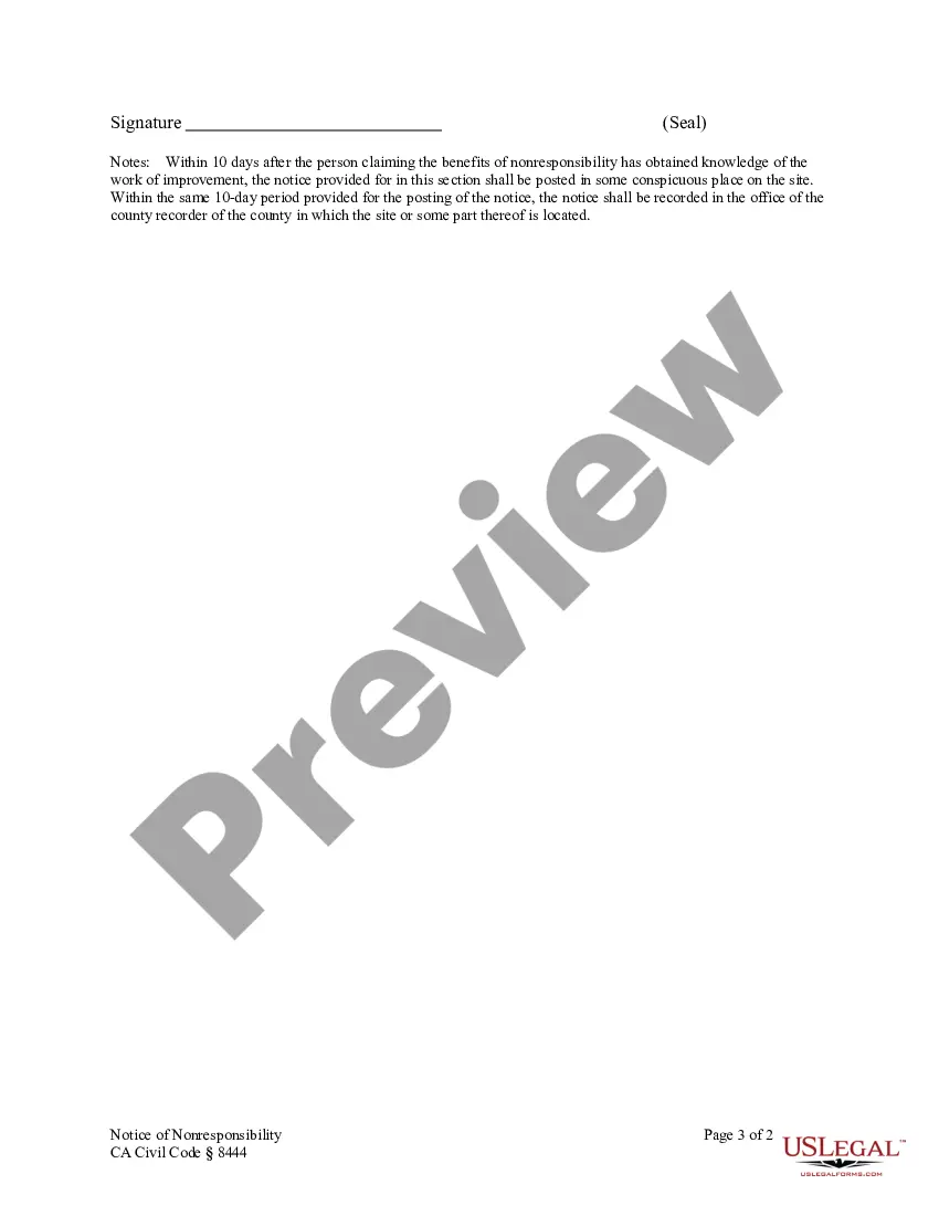 Preview Notice of Nonresponsibility - Construction Liens - Business Entity - Civil Code Section 8444