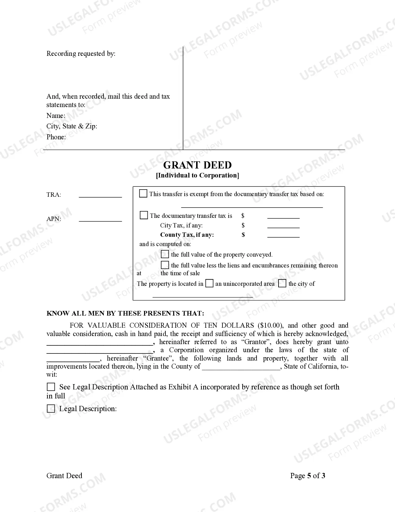 Preview Grant Deed from Individual to Corporation