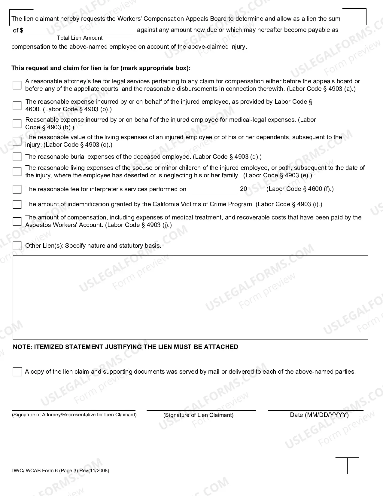Preview Notice and Request for Allowance of Lien for Workers' Compensation