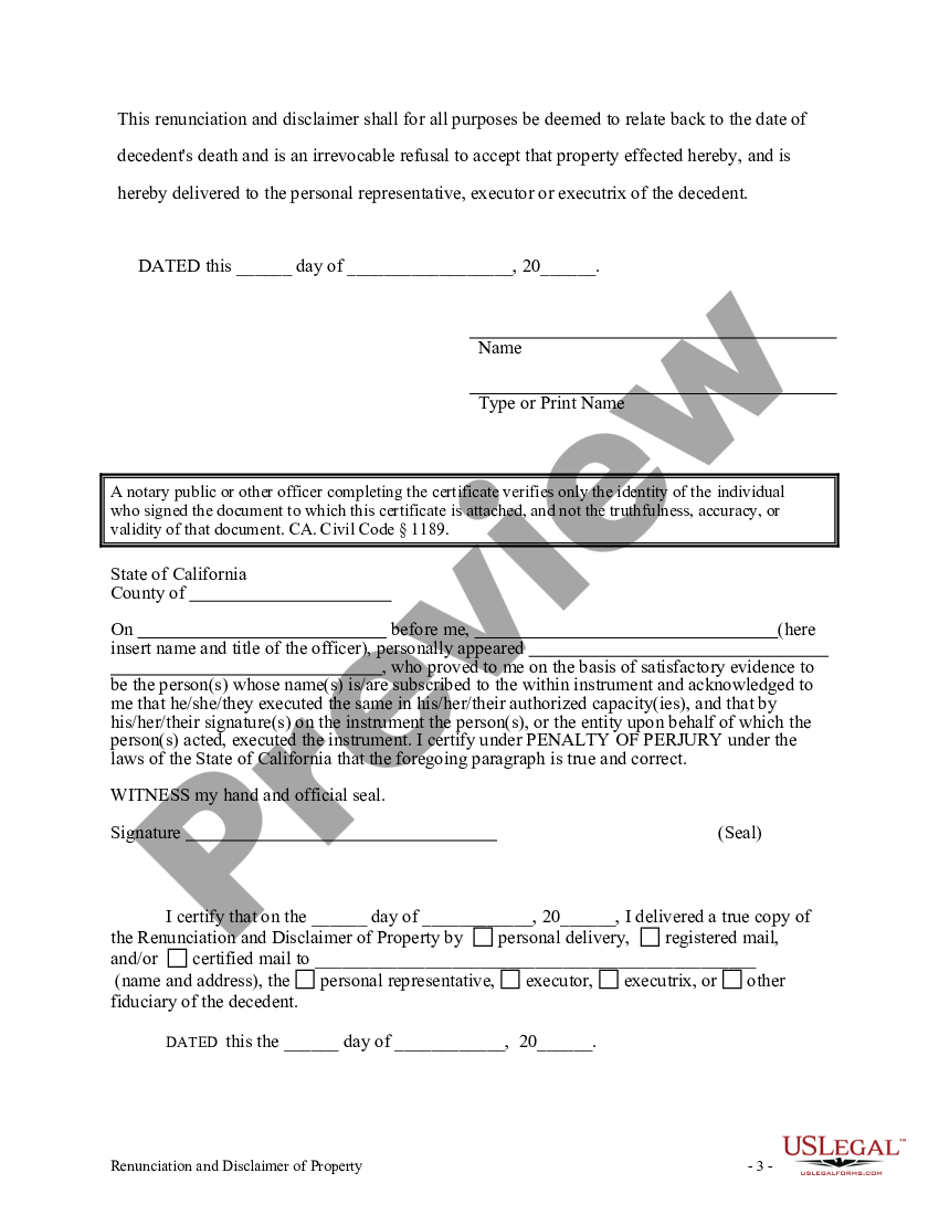 California Renunciation and Disclaimer of Individual Retirement Account ...