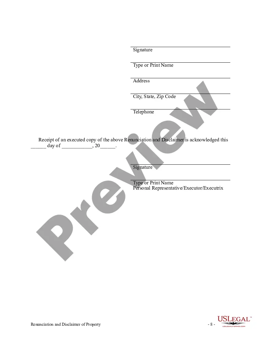 Preview California Renunciation and Disclaimer of Individual Retirement Account, Annuity, or Bond
