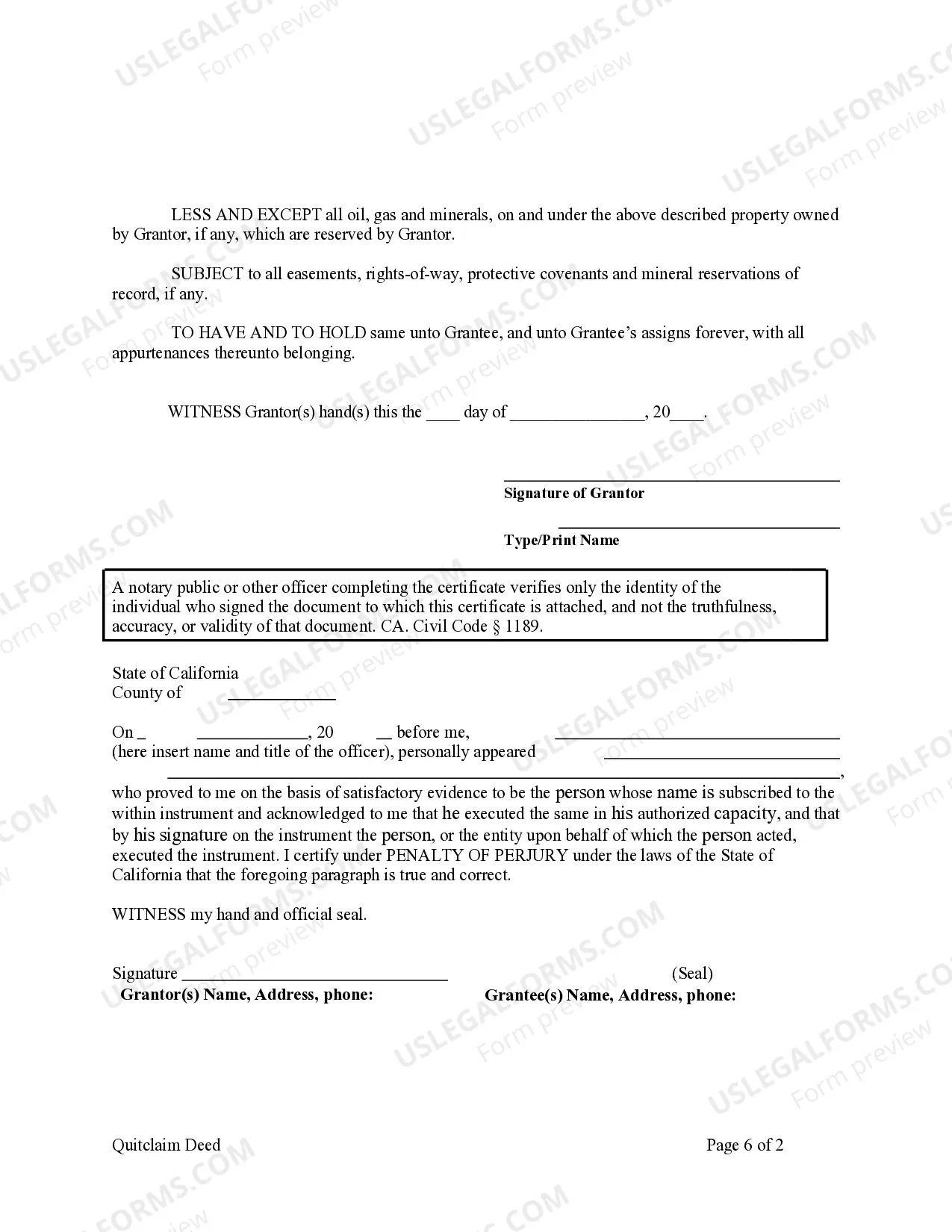 Preview Quitclaim Deed from Individual to LLC