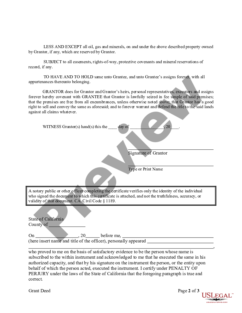 California Grant Deed from Individual to LLC Grant Deed California