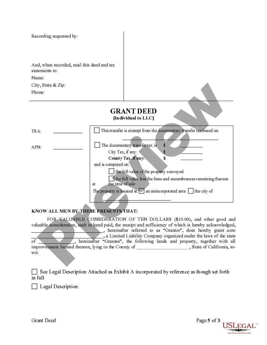 Preview Grant Deed from Individual to LLC
