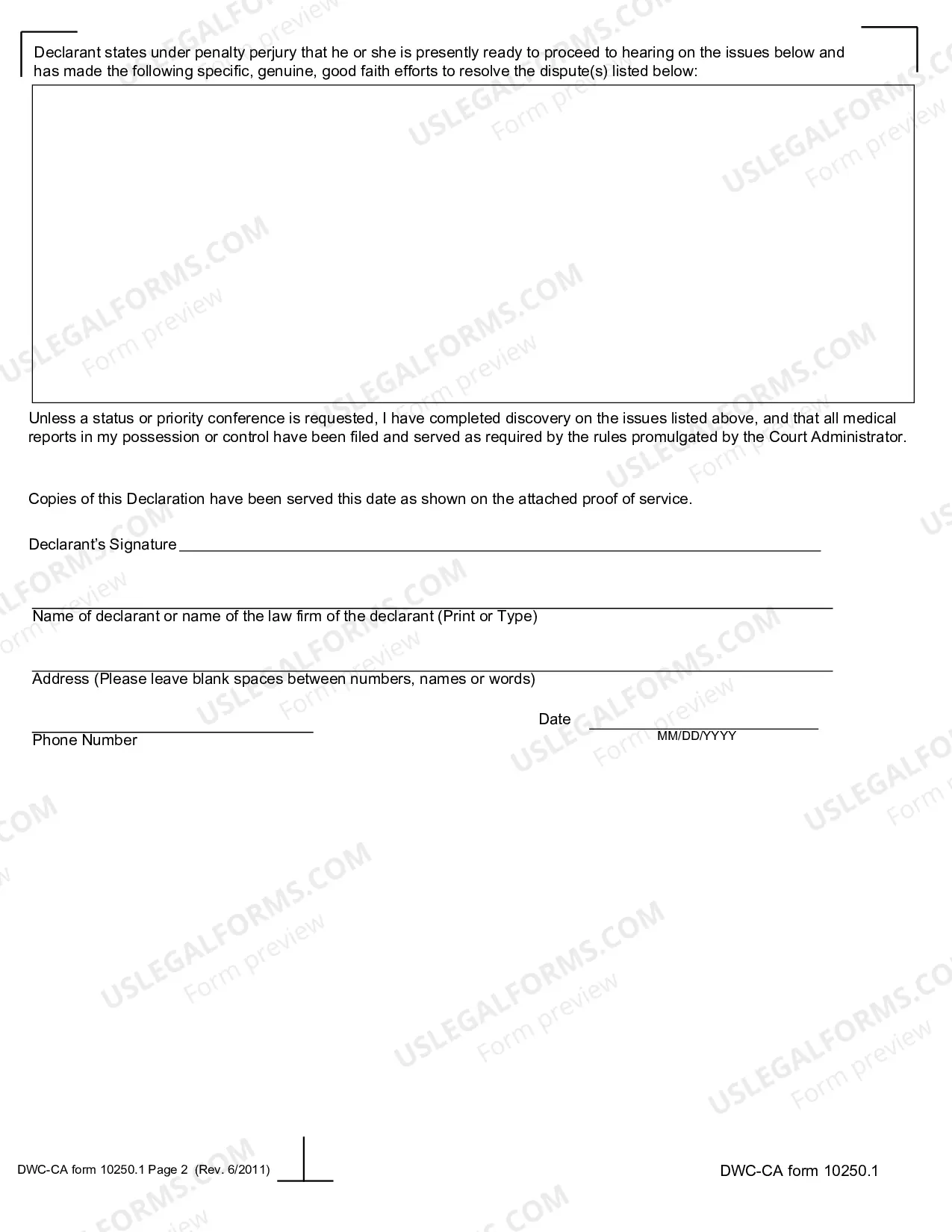 Preview Declaration of Readiness to Proceed for Workers' Compensation
