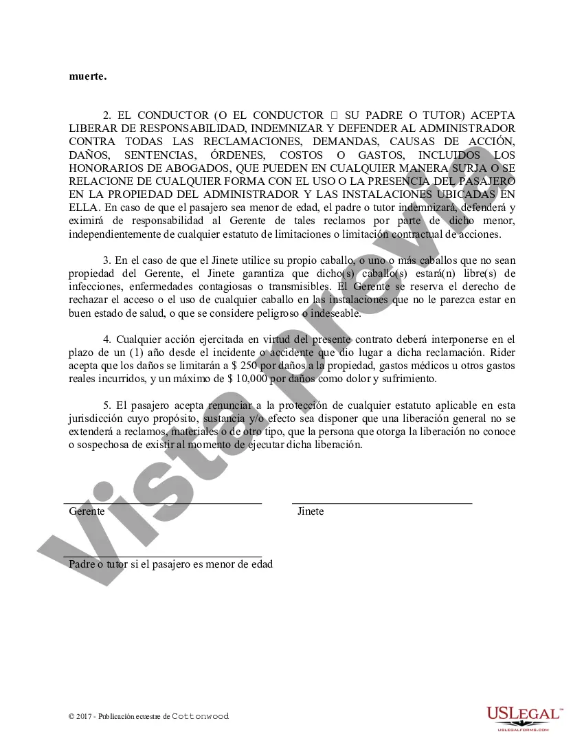 Preview Liberación de responsabilidad padre menor de edad - Formas de caballos equinos