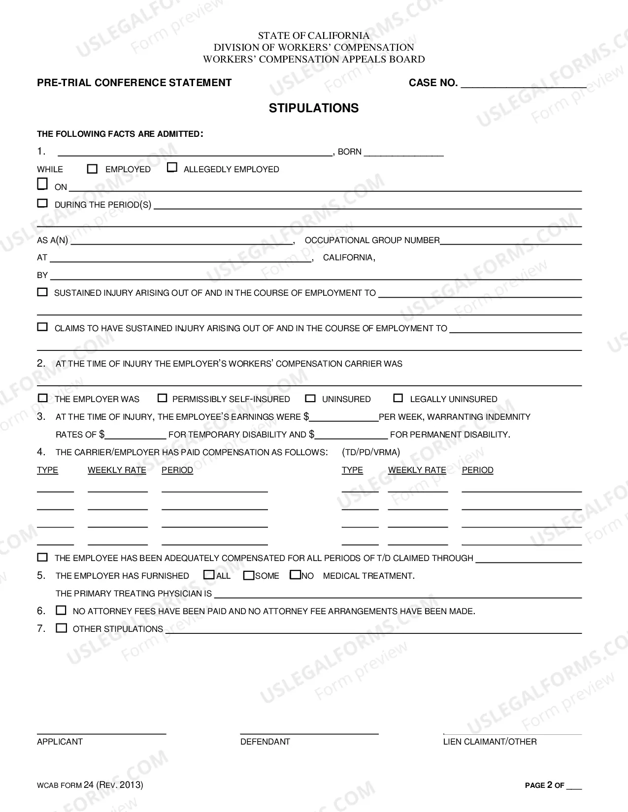 Preview Pretrial Conference Statement for Workers' Compensation