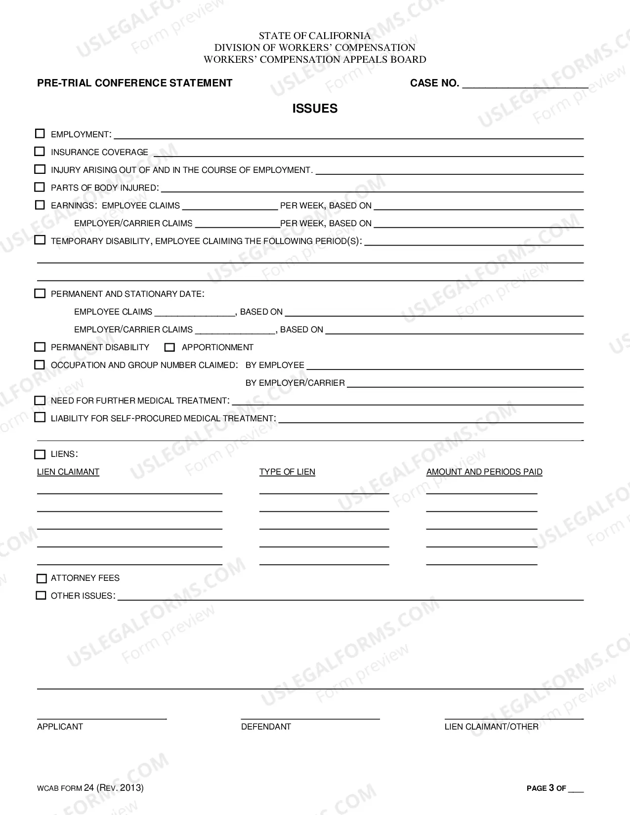 Preview Pretrial Conference Statement for Workers' Compensation