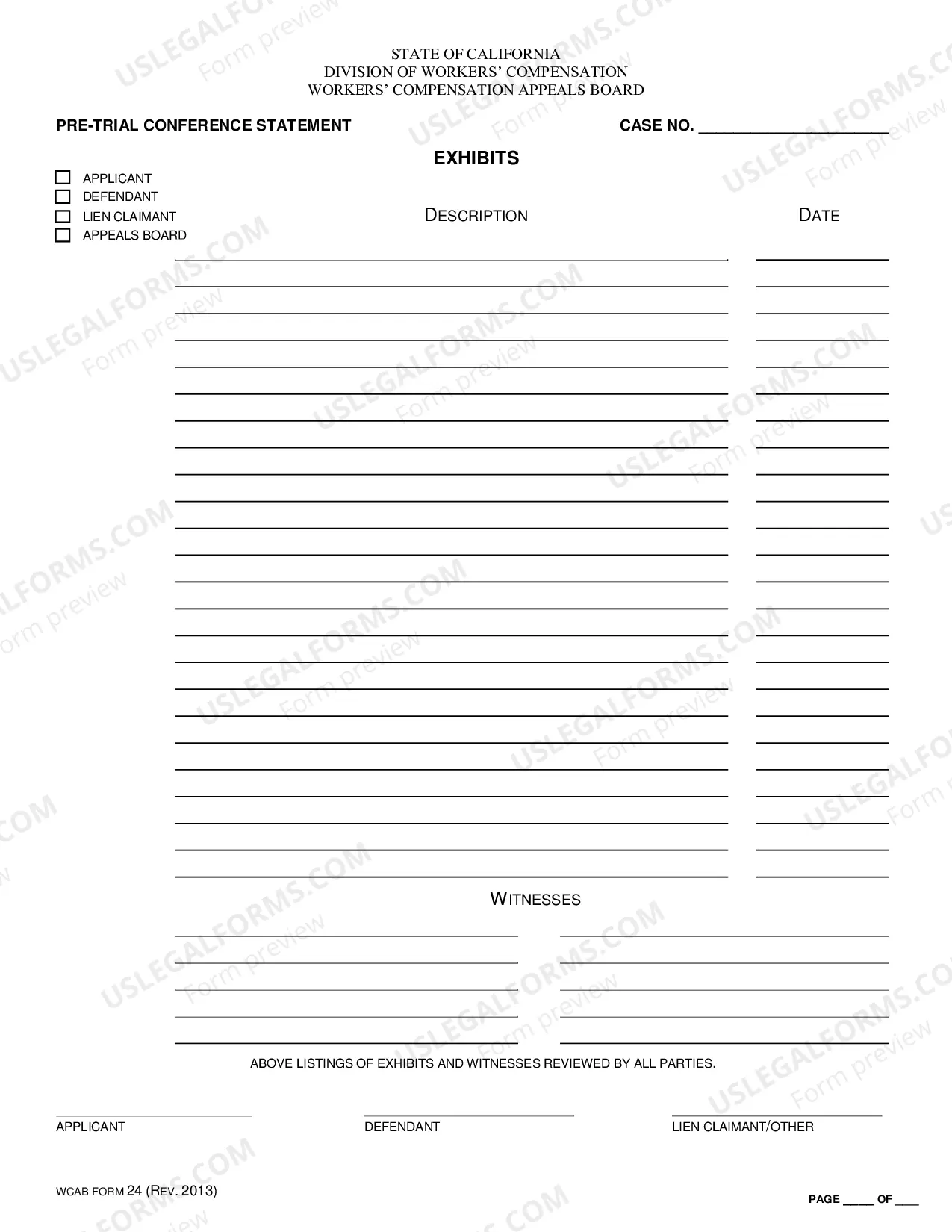 Preview Pretrial Conference Statement for Workers' Compensation