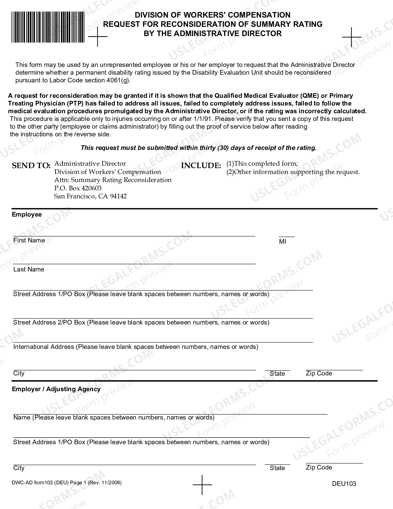 Los Angeles California Request for Reconsideration of Summary Rating by