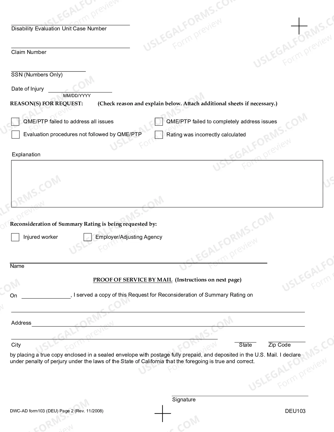 Preview Request for Reconsideration of Summary Rating by the Administrative Director for Workers' Compensation