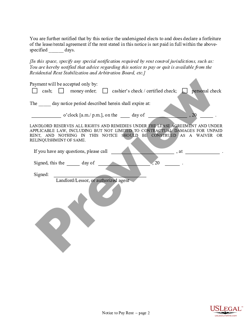 California 3 Day Notice To Pay Rent Or Quit For Residential Property Prior To Eviction 2044