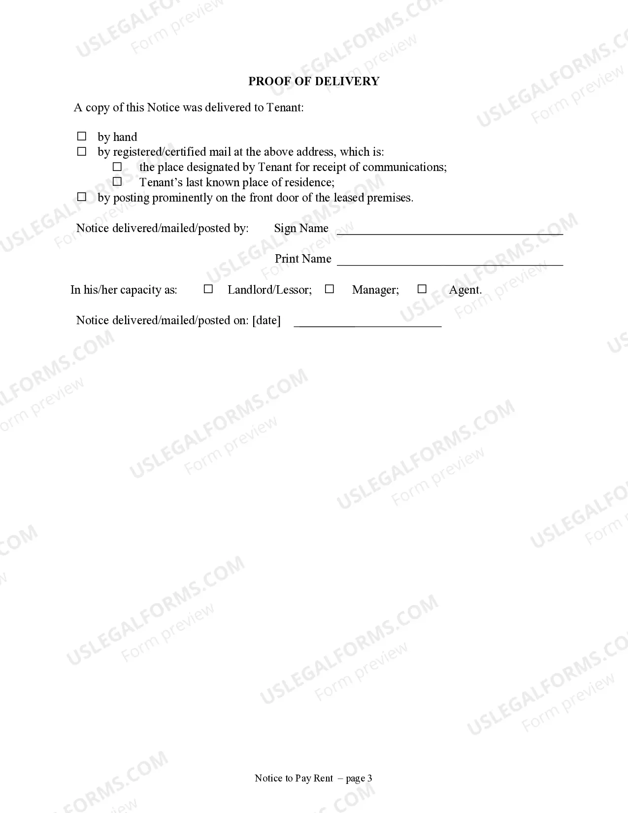 Preview 3 Day Notice to Pay Rent or Quit for Residential Property Prior to Eviction