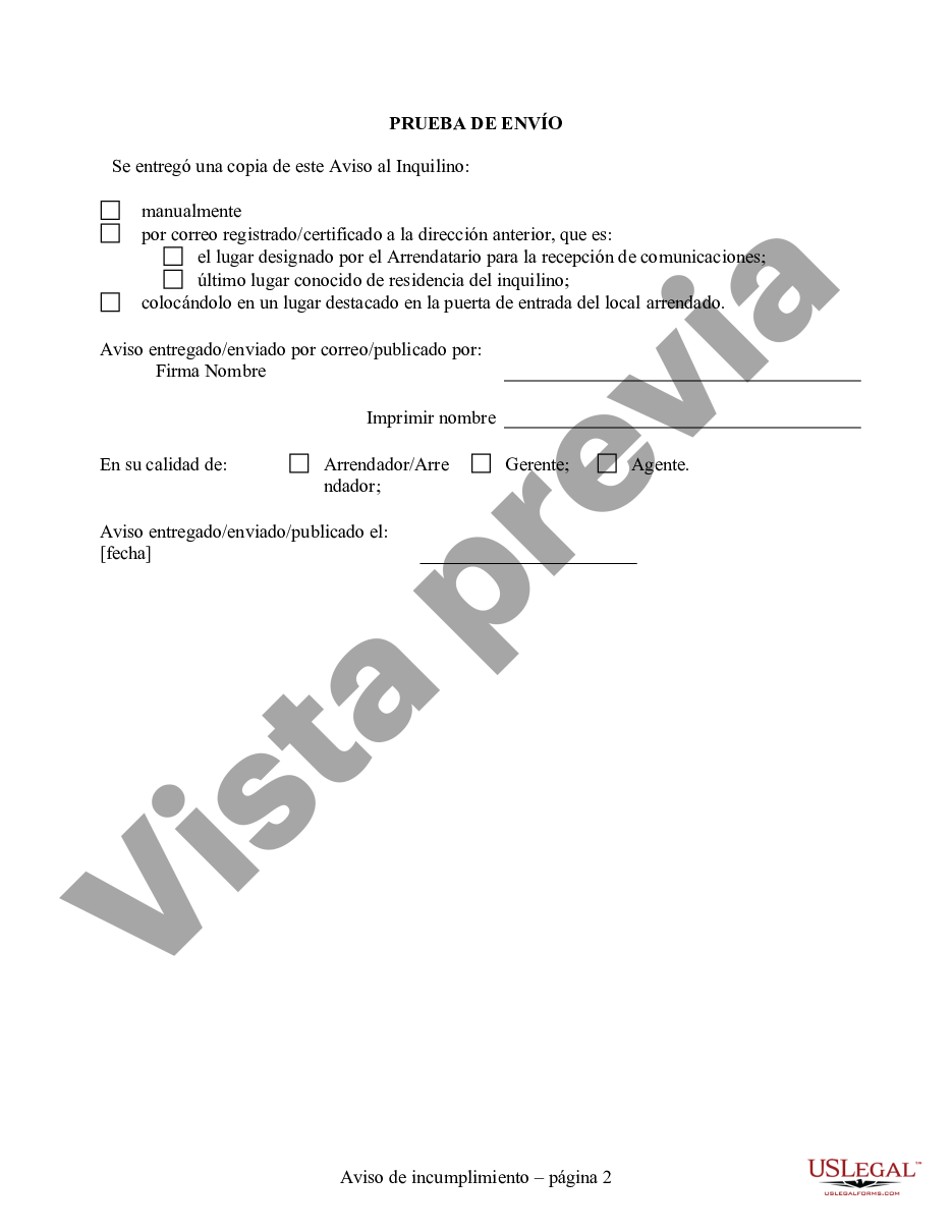 Inglewood California Aviso De 3 Días Para Subsanar El Incumplimiento