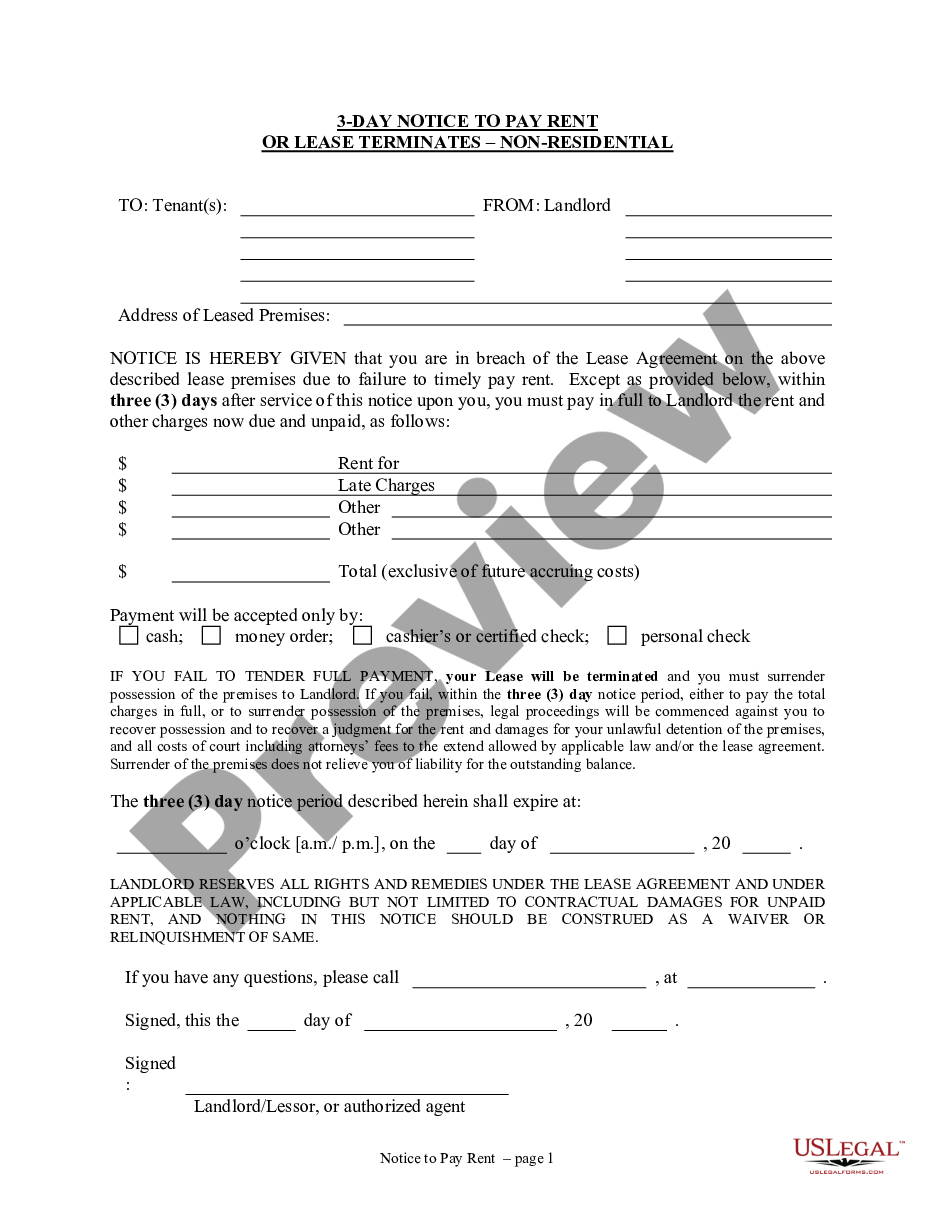California 3 Day Notice To Pay Rent Or Quit Prior To Eviction Ca