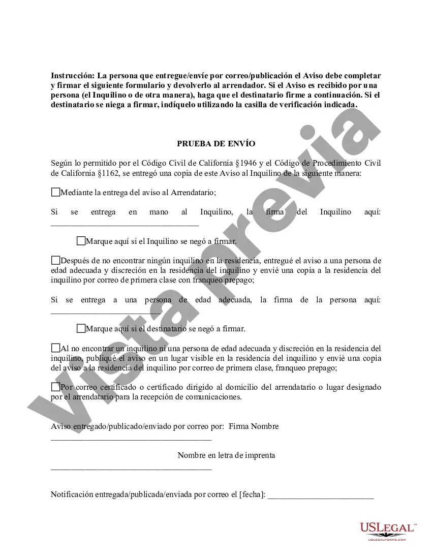 Preview Aviso de rescisión de 30 días - Tenencia residencial de mes a mes - No renovación del contrato de arrendamiento - California