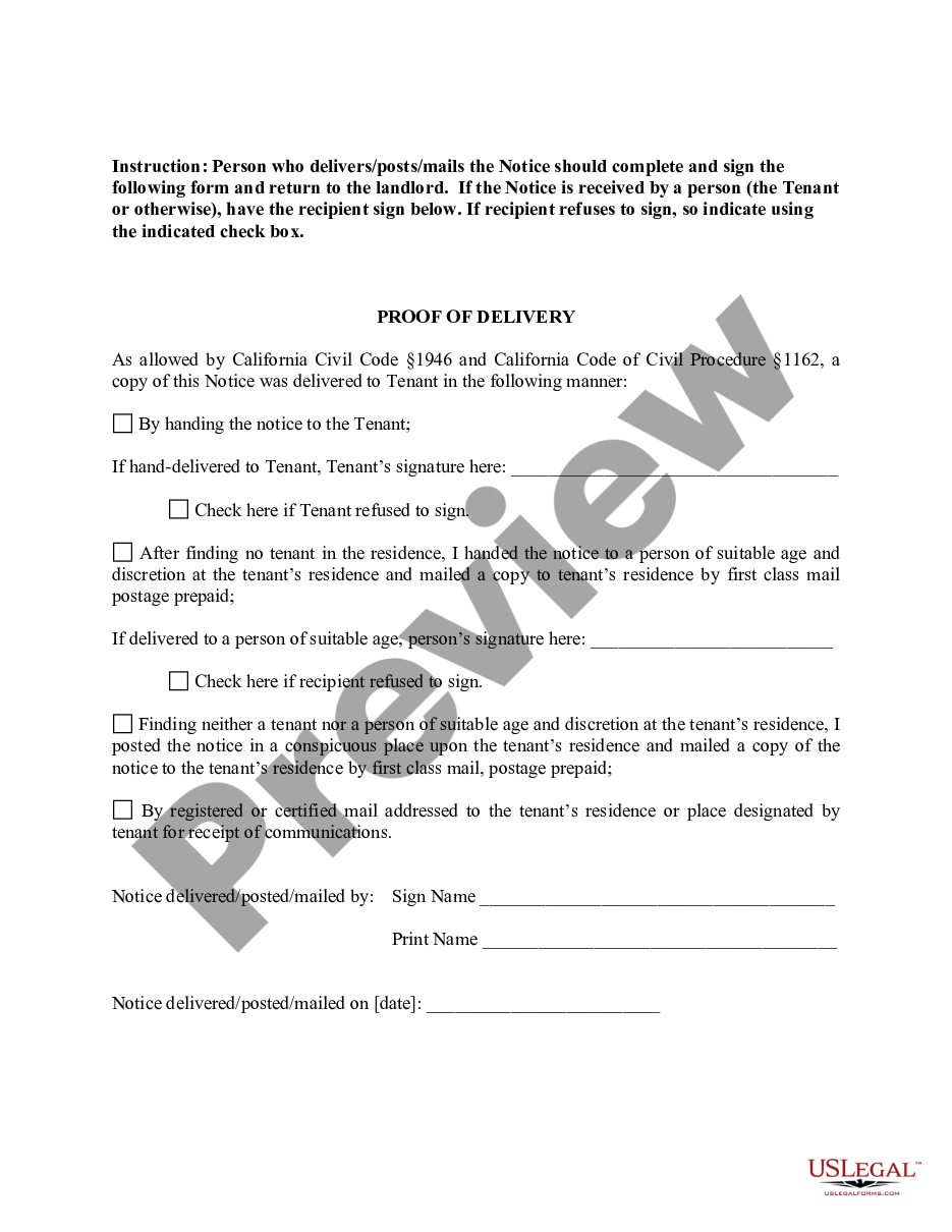 page 1 30 Day Notice of Termination - Residential Month-to-Month Tenancy - Nonrenewal of Lease - California preview